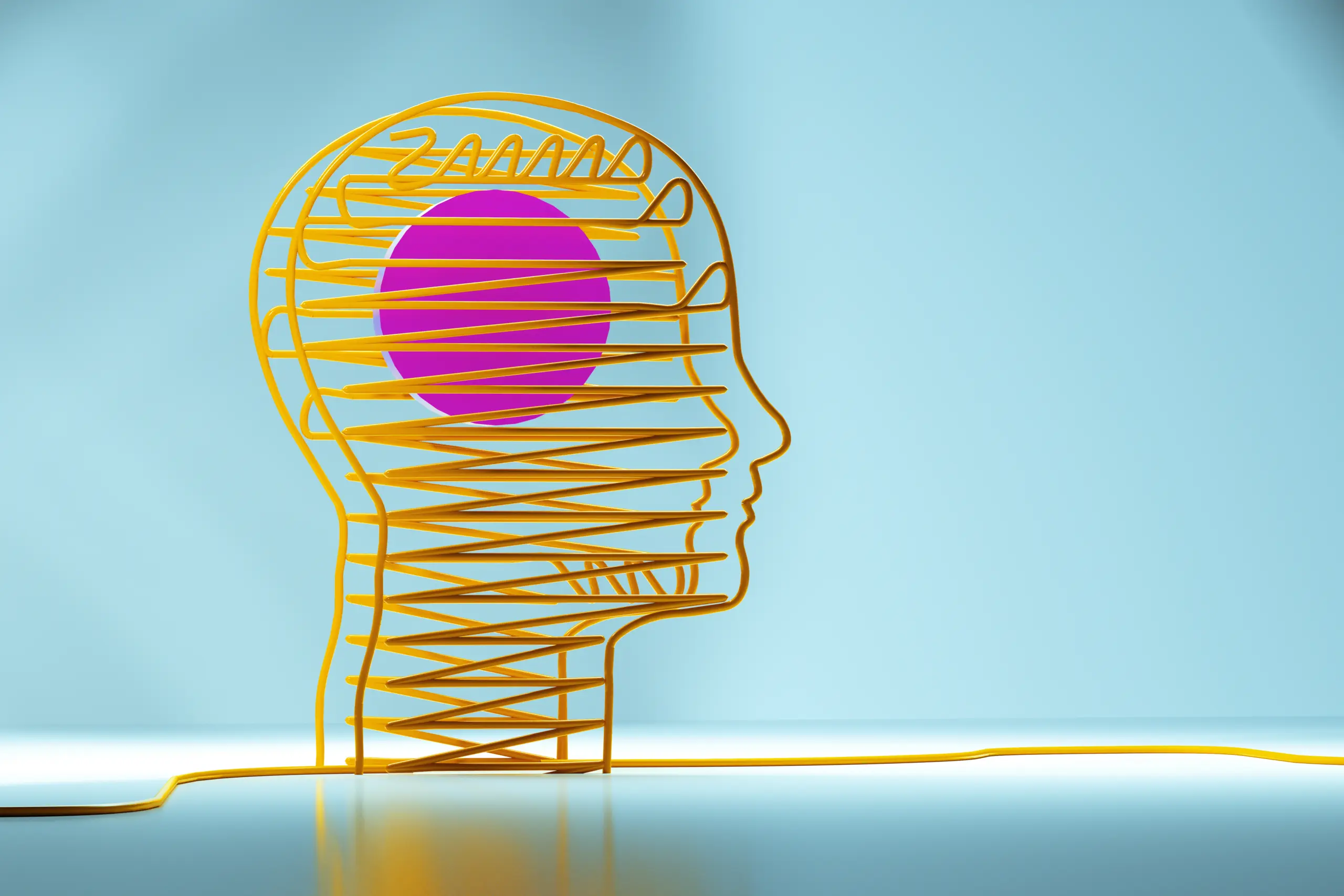 Digital generated image of yellow cable forming a human's head.